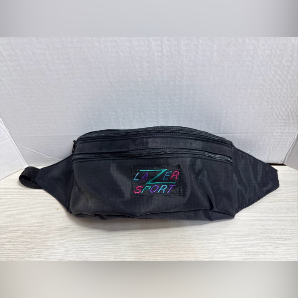 Vintage Lazer Sport Retro Black Belt Bag with Neon Logo